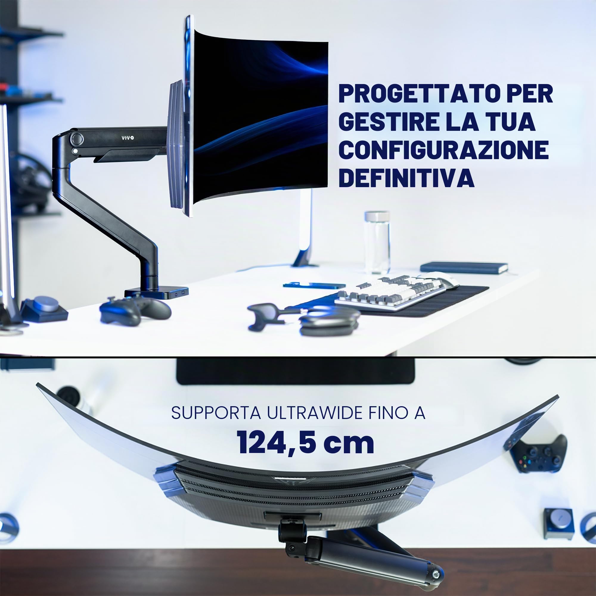 VIVO Supporto da scrivania per monitor ultrawide in alluminio resistente, per schermi fino a 49", supporta fino a 20 kg, supporto da scrivania progettato per Samsung Odyssey G9 e altri, nero