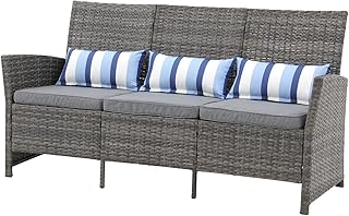 SUNSITT Outdoor Furniture 3 Seats Patio Couch, Outdoor Wicker Sofa, Grey...