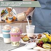 Vista 3 de Paquete de 4 Tazas de Parfait de Yogur para Desayuno Para Llevar, Recipientes de Plástico Reutilizables con Tapas y Cucharas, Tarros Perfectos