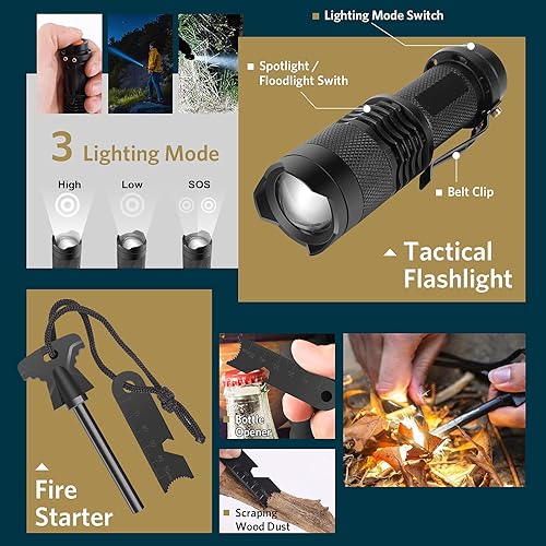 Miniatura 5 de Regalos para kits de supervivencia de Navidad para hombres, papá, marido, él, equipo de supervivencia 13 en 1, herramientas tácticas para camping,