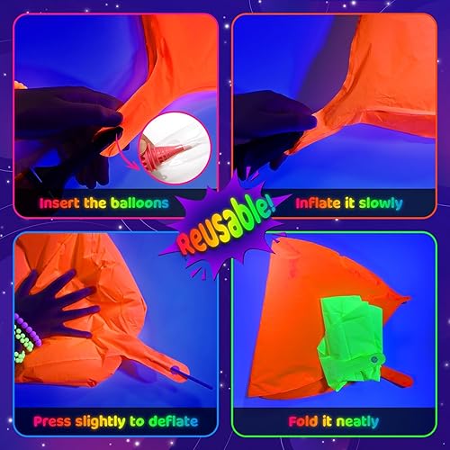 Miniatura 7 de Suministros de fiesta que brillan en la oscuridad Mega-Loopolis, 4 globos redondos de neón de 32 pulgadas para arcos/guirnaldas de fiesta