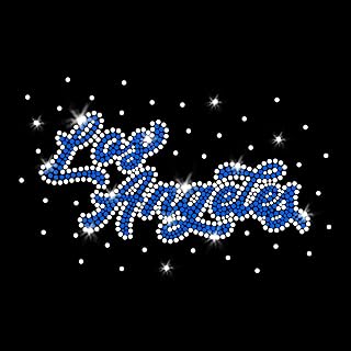 Los Angeles Sparkly Blue Baseball Script Bling Iron-on Rhinestone Crystal T-Shirt Transfer by JCS Rhinestones