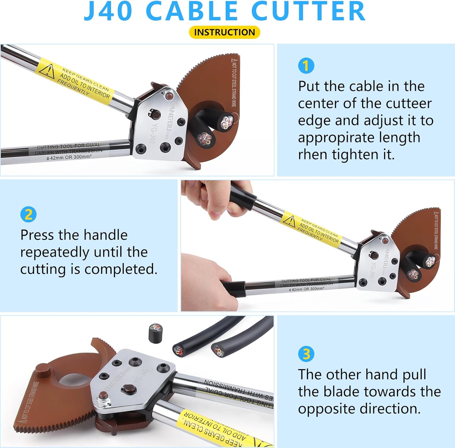 Yangoutool Heavy-Duty Ratcheting Cable Cutters for Large Copper, Aluminum, and Armored Cables - J40 Wire Cutter up to 300 mm², Electrical Wire Cutting Tool