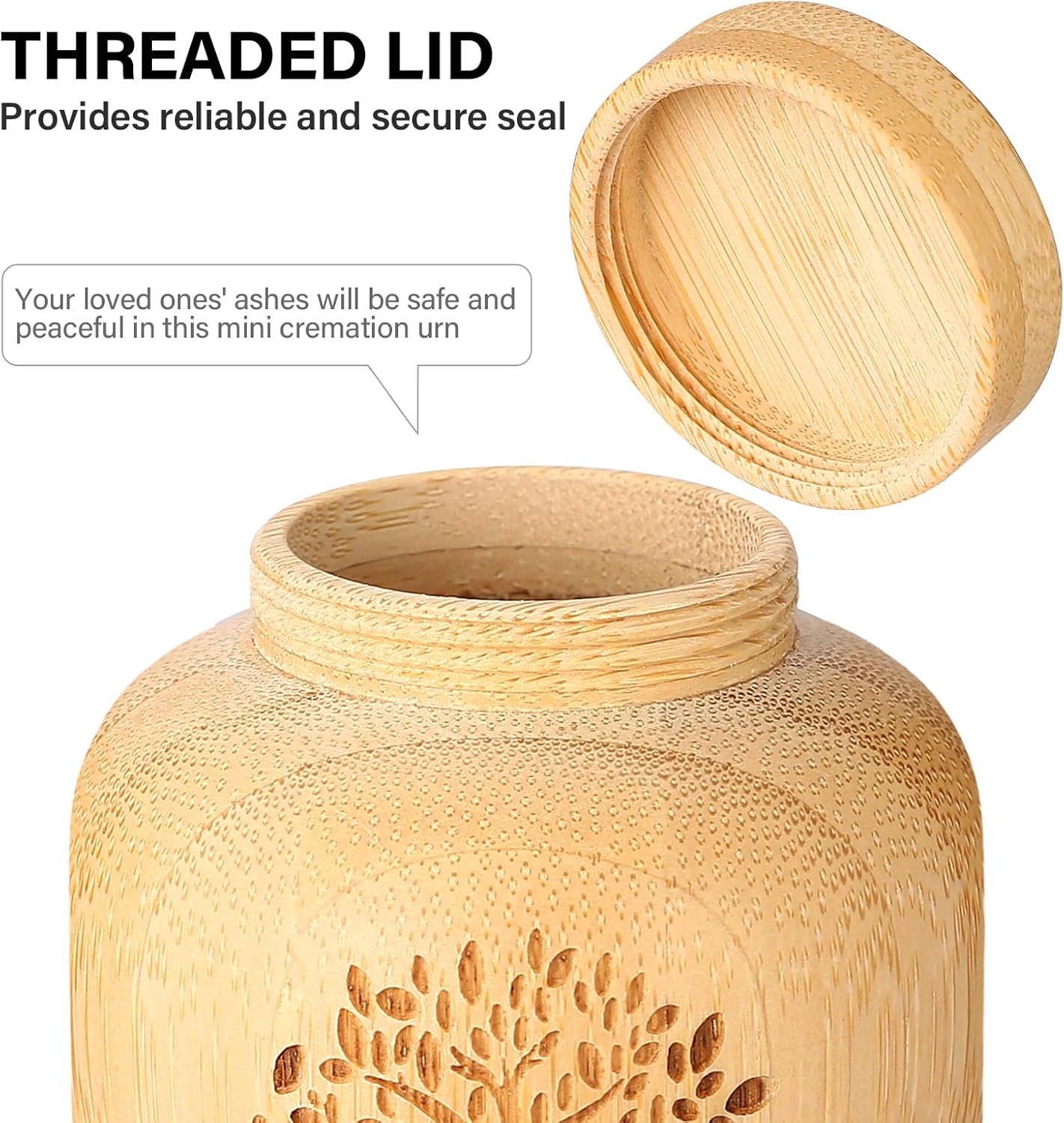 Mini Urns for Human Ashes Set of 1,Small Bamboo Urns for Ashes Keepsake with Tree of Life Pattern Engraved,Mini Cremation Keepsakes for Pet,Hold Up to 7.5 Cubic Inches - Image 4