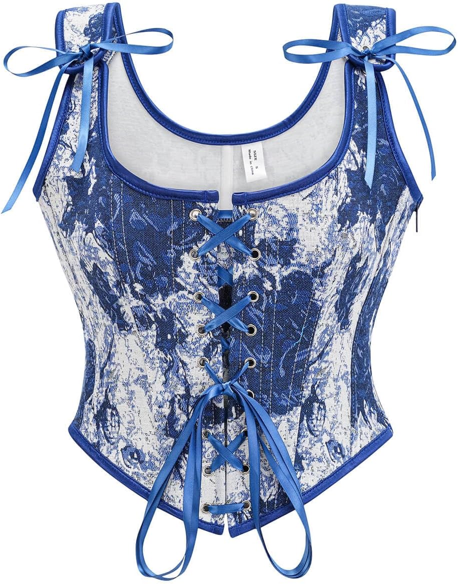 SHYMMUO Renaissance Corset Top for Women Floral Lace Up Overbust Bustier Vest Vintage Waist Cincher Bodice