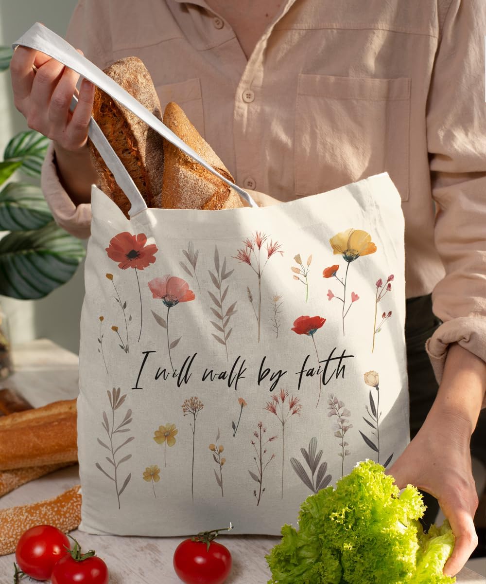 Bible Floral Canvas Tote Bag for Women Girls Gifts Cute Small Travel Work Tote Bags Reusable Grocery Shoulder Bags - Image 6