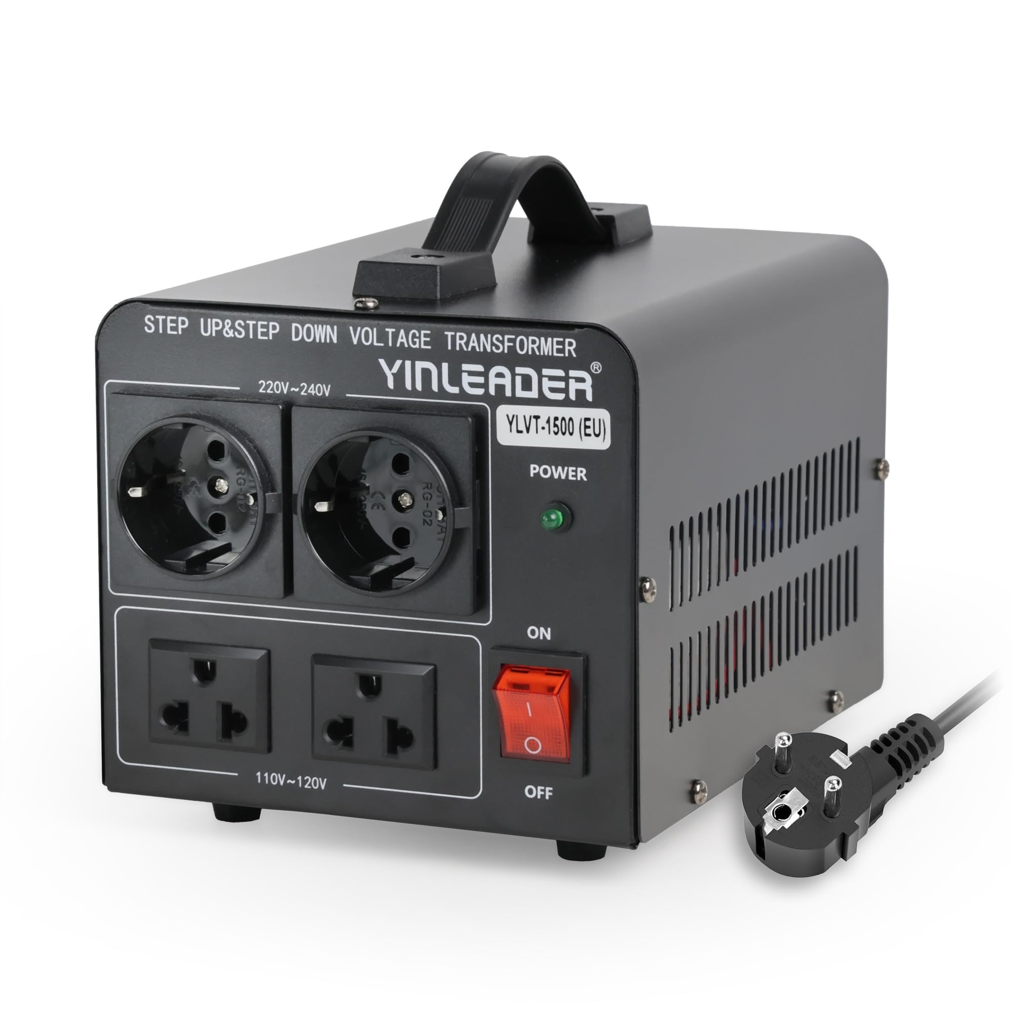 Yinleader Trasformatore di tensione da 1500 VA, Adattatore Convertitore di tensione da 230 V a 110 V/110 V a 230 V, Trasformatore LED