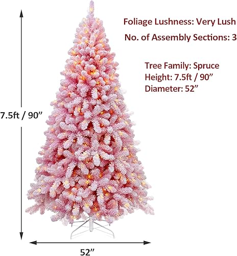 Miniatura 10 de Edergoo Árbol de Navidad preiluminado, árbol de Navidad flocado con luces multicolores, árbol de Navidad preiluminado de 7.5 pies, incluye pedal de