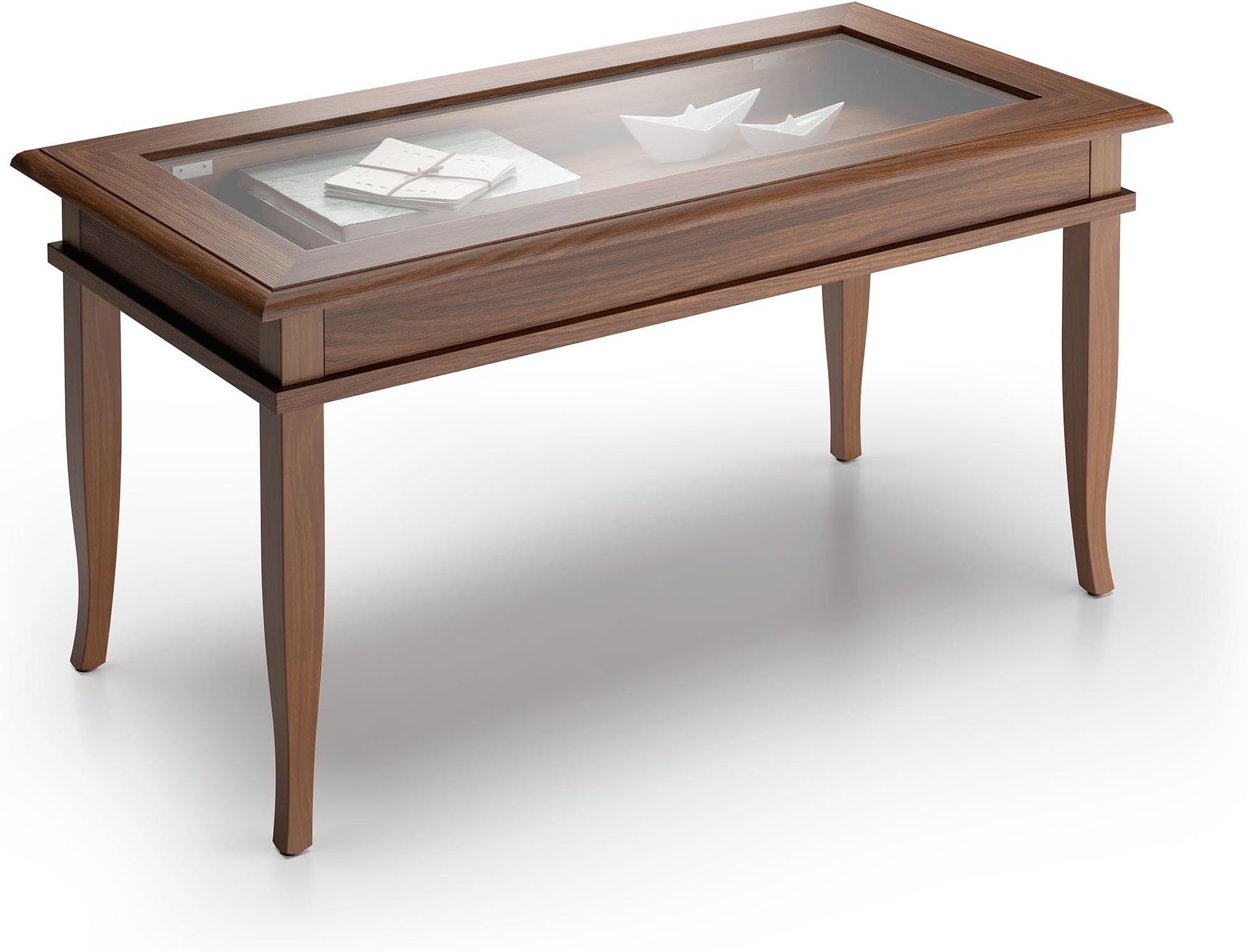 Classico Coffee Table, Walnut, Laminate-Finished/Glass, Modern Coffee Table, Italian Furniture