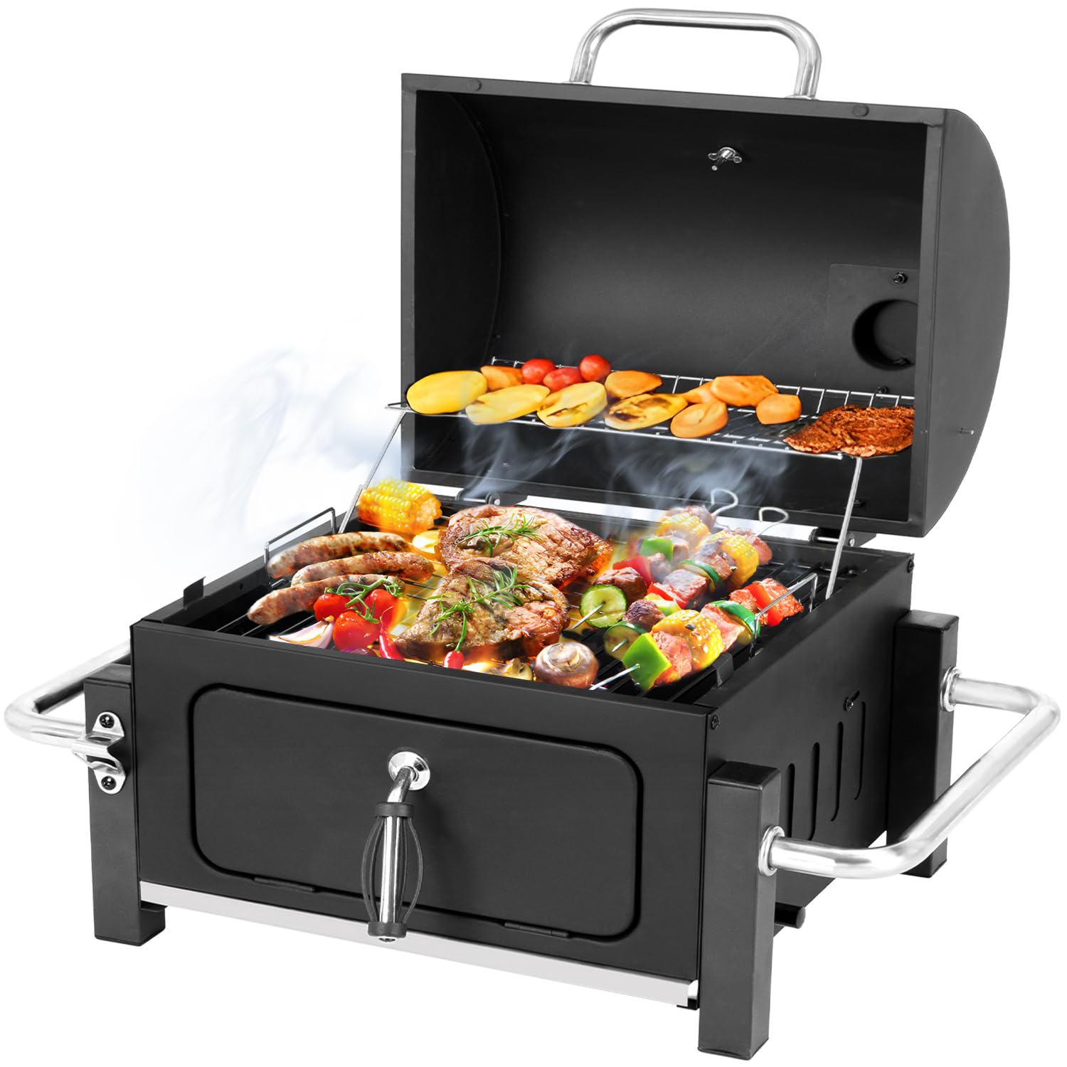Portable Charcoal Grill, Tabletop Outdoor Barbecue Smoker, Small BBQ Grill for Outdoor Cooking Backyard Camping Picnics Beach by DNKMOR similar to stock photo