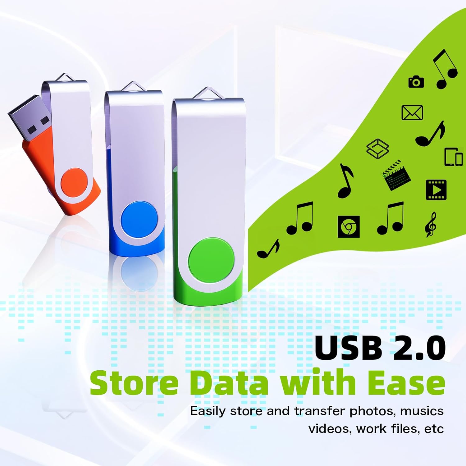 64GB Flash Drive 10 Pack, Wooolken USB 2.0 Thumb Drive Bulk Pen Drive Metal Swivel Memory Stick 64GB 10 Colors Multipack Value Zip USB Drives with Lanyard - Image 4