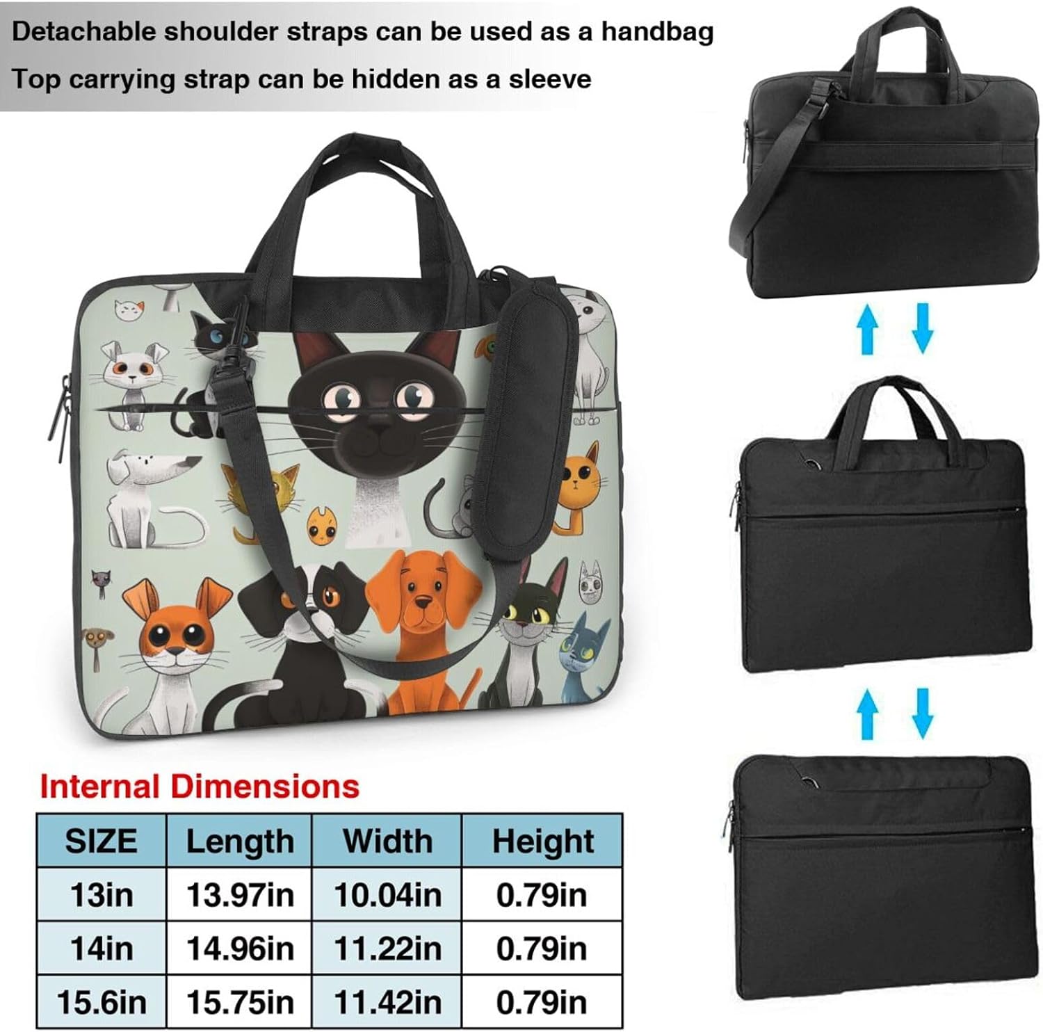 Cartoon Cat Dog Laptop Bag Three Layer Protection Shockproof Crossbody Laptop Shoulder Bag for Men Women