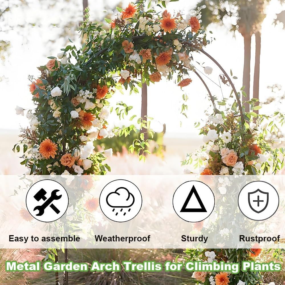 Robusto traliccio ad arco da giardino in metallo per piante rampicanti, dimensioni da 120 cm a 240 cm, elegante pergolato per matrimoni da esterno/interno, pergolato per cortile, prato, patio (bianco