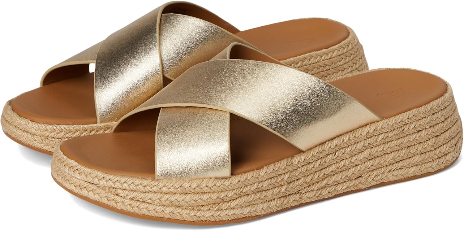 FitFlop womens F-mode Espadrille Leather Flatform Cross Slides