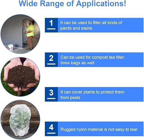 Vista 27 de Bolsas de filtro de pintura, bolsa de filtro de malla fina blanca, cubo de apertura elástica, bolsa de filtro de pintura hidropónica para jardinería