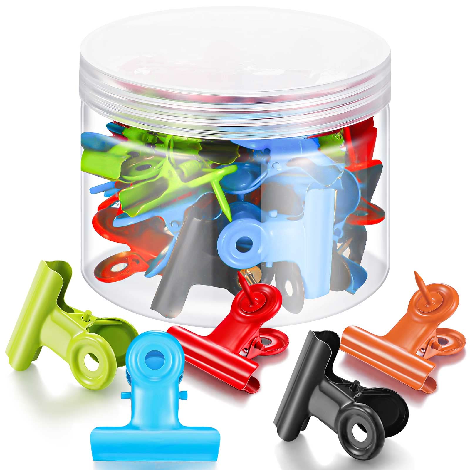LaumoiPush Pins, 30 Pieces Modern Style Metal Clips in 5 Colors for Bulletin-boards, Cubicle Walls, Cork Boards, Photos, Documents Pinning (Black, Blue, Green, Orange, Red)