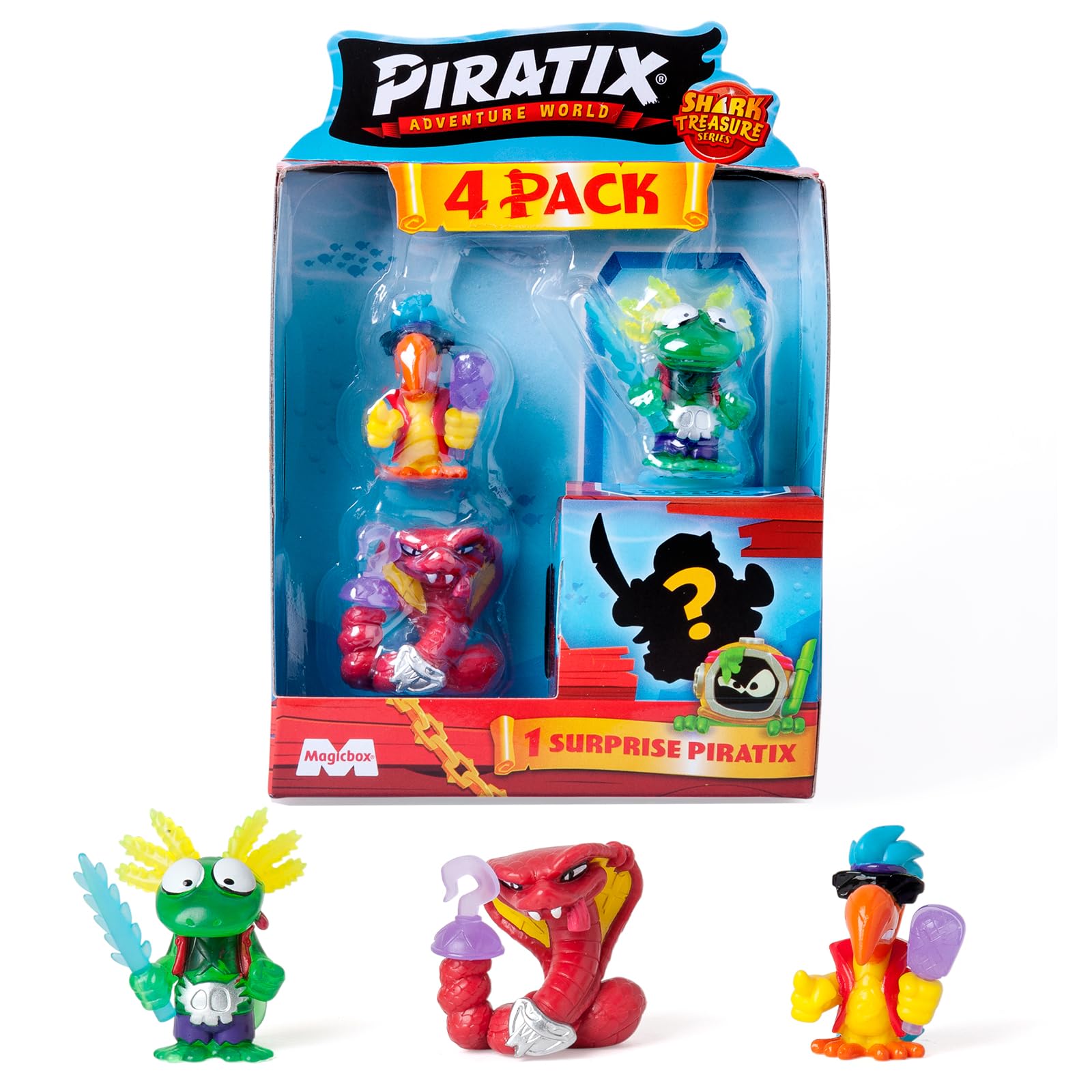 PIRATIX Shark Treasure Series– 4 Pack. Includes 4 Piratix (1 “crystal” and 1 surprise) and 4 “crystal” accessories. Pack 1 out of 6, 13.8 cm