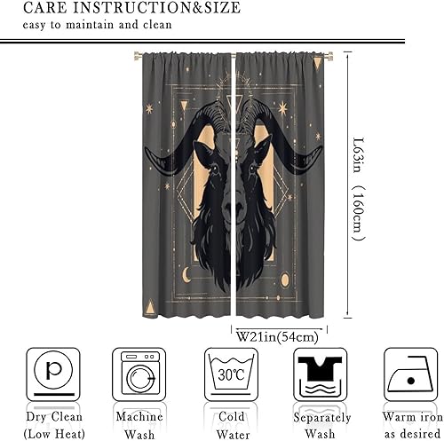 Vista 344 de Cortinas de cabeza de cabra, misteriosa cabeza de cabra malvada, calavera negra, bolsillo para barra, cortinas opacas para ventana, juego de 2