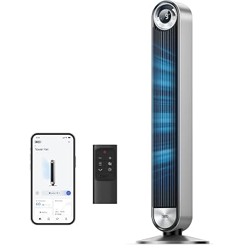 Dreo Fan, DC Motor, Tower Fan, Bladeless Silent, 90&deg; Left &amp; Right Auto | Large Air Flow, 9 Levels of Airflow, 4 Modes, App Vo