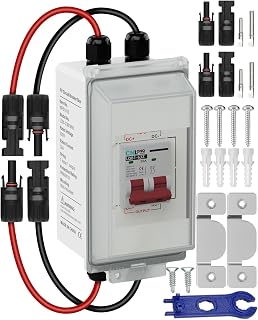 CNLONQ DC Trennschalter PV Anlage 32A 500V Sicherungsautomat 2polig IP66 Wasserdicht mit Solar Kabel und Metallhaken für Solarmodule, Einspeisesteckdose und Balkonkraftwerk
