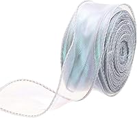 Vista 64 de MECCANIXITY Cinta de Organza Transparente con Alambre Brillante de 2 3/8" de Ancho, Cintas de Gasa Iridiscente Pastel de 3 Yardas Color Beige