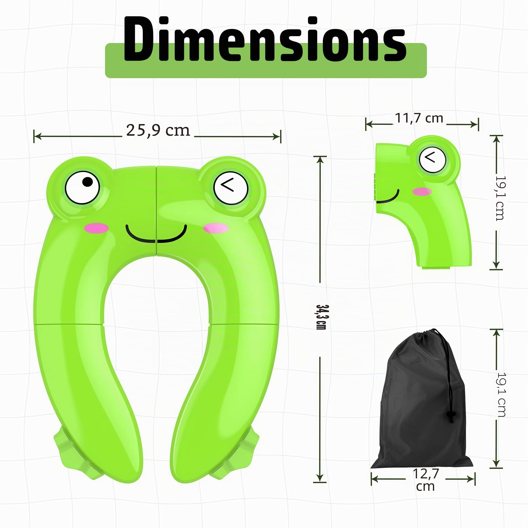Maliton Reducteur Toilette Enfant,Reducteur Toilette Enfant Pliable,Peut êTre RéUtilisé Rehausseur Toilette Enfant,Formation AntidéRapante, Livré Avec Sac De Rangement -grenouille verte
