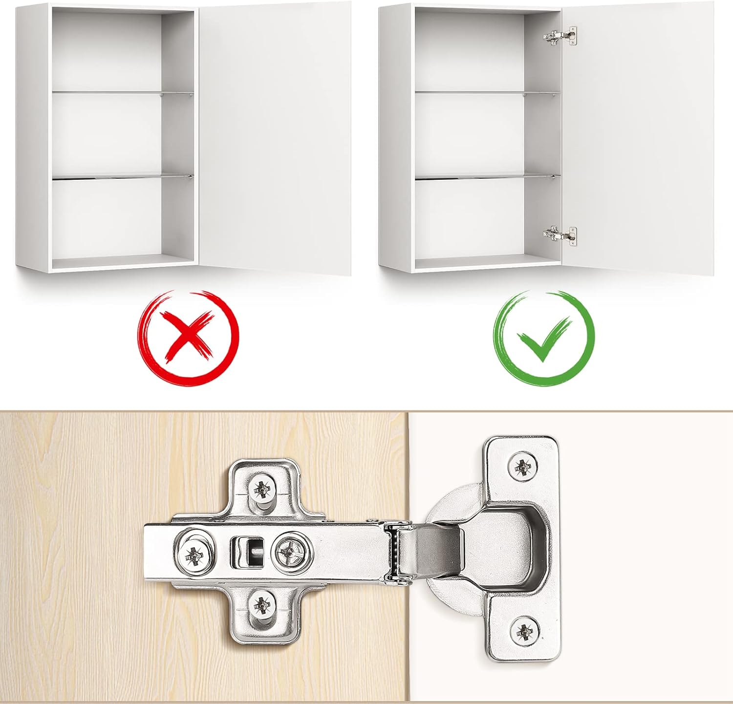 knobelite 20 Pair (40 Pcs) 105 Degree Soft Closing Cabinet Hinges,European Full Overlay Concealed Hinge with Mounting Plate