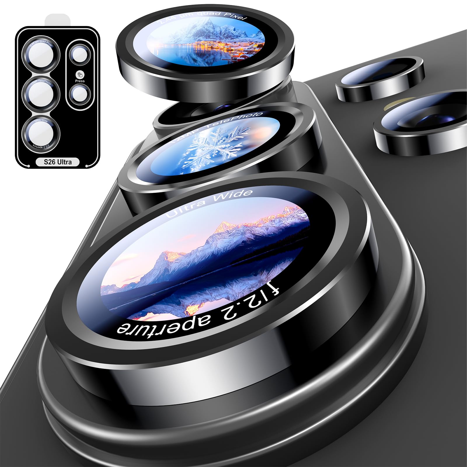 Photo 1 of Uyiton for Samsung Galaxy S26 Ultra Camera Lens Protector - [Case-Friendly][Not Easy to Break][Ultra-Thin] Military-Grade Tempered Glass with Aluminum Metal Rear Camera Screen Cover - Black