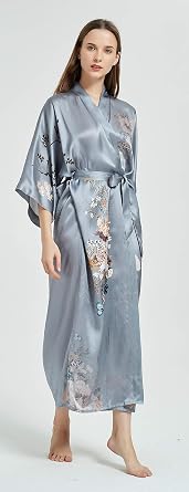 Silk Kimono Women's Long Robe Nightgown- Handpainted Sleepwear