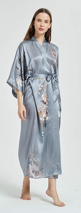 Silk Kimono Women's Long Robe Nightgown- Handpainted Sleepwear
