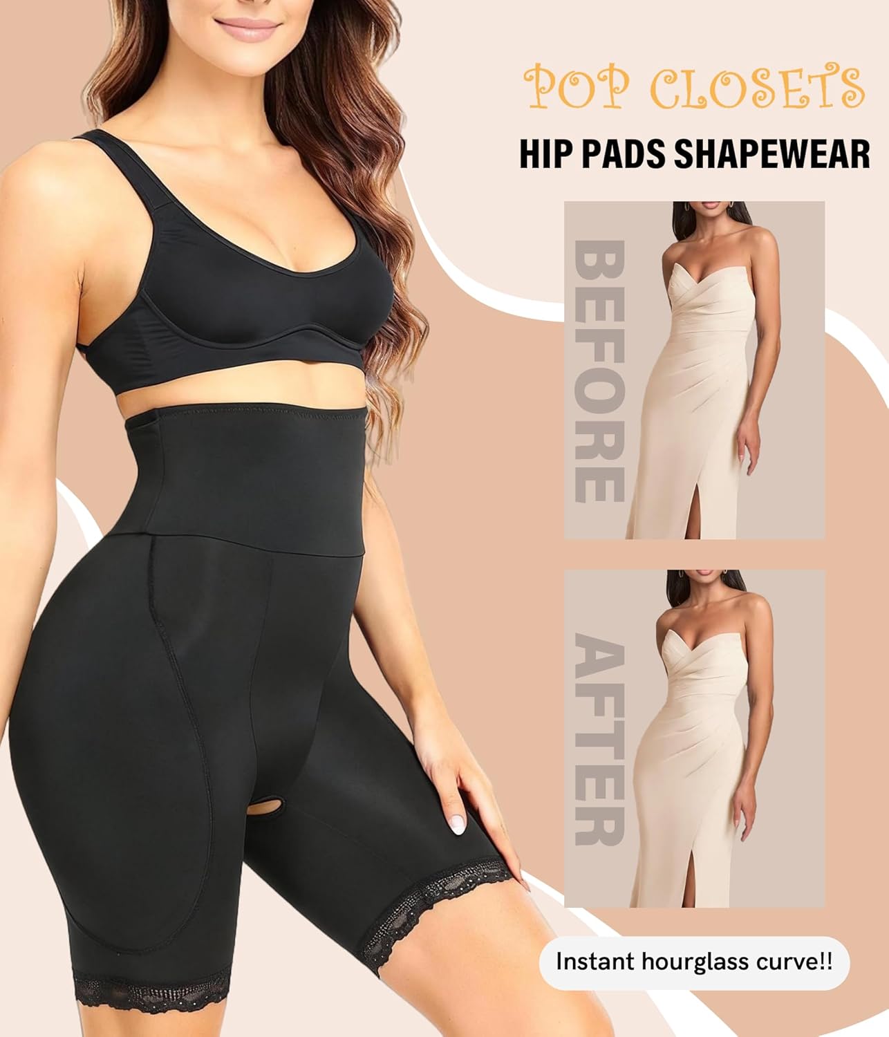 POP CLOSETS Women's Shapewear Control Panties High Waisted Hip Pads Shapewear bbl Shorts with Open Crotch - Image 4