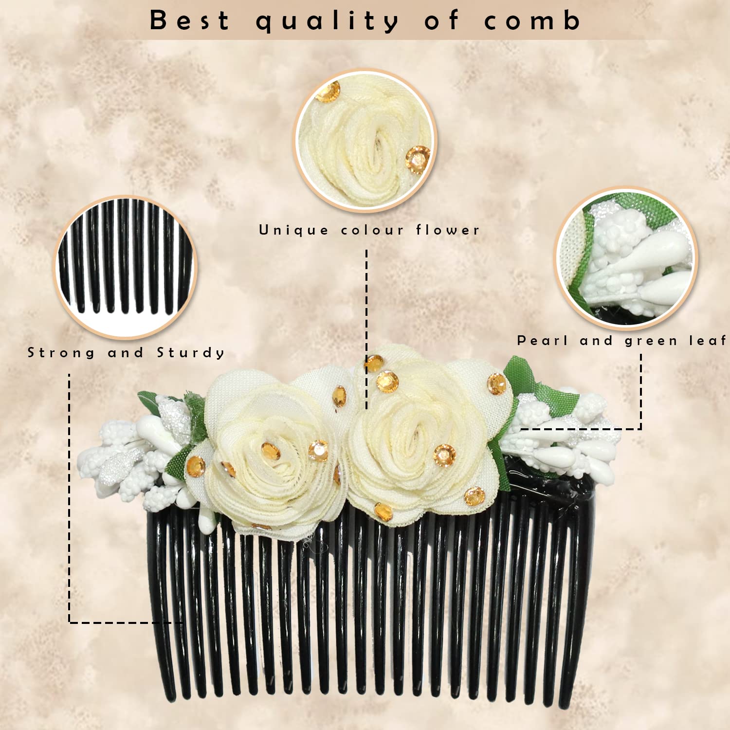 STYLEDOSE Multicolor Acrylic Comb and Cloth Flower Hair Clip/Side Comb/Flower Design Jooda Hairpin Comb Flower Design Jooda Pin Pearl Hairpin Comb For Women And Girls (Pack of 4) (SDComb01) 2