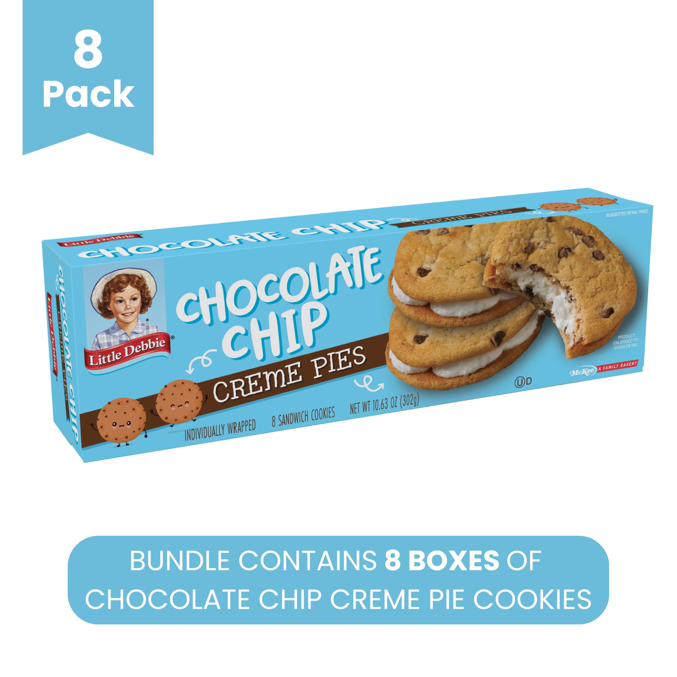 Little Debbie Chocolate Chip Creme Pies, uno strato di crema tra due biscotti al cioccolato morbido (8 scatole), marrone