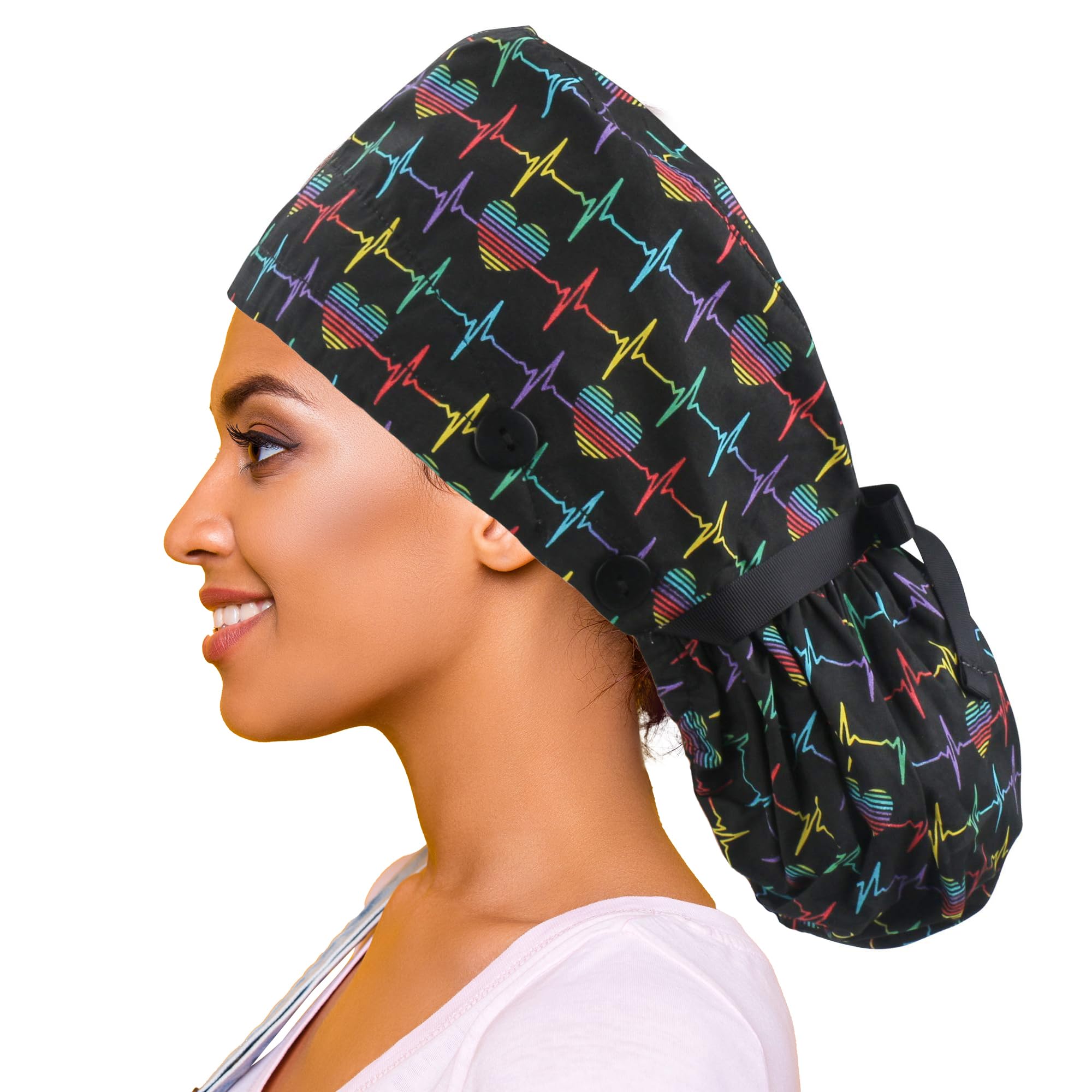 Scrub Caps for Women Surgical Caps Nurse Hat Functional Ponytail Holder for Long Hair Single or Satin-Lined