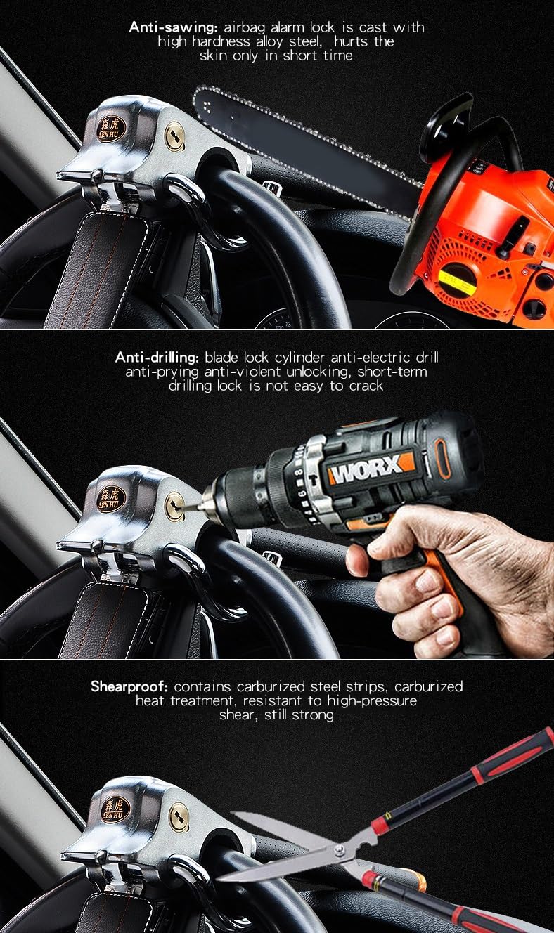 Antirrobo Coche, para Benz GLA 2015-2019 Barra Antirrobo Coche Volante Barra Antirrobo Bloqueo Volante Coche con 2 Llaves Barra Bloqueo,A-Black