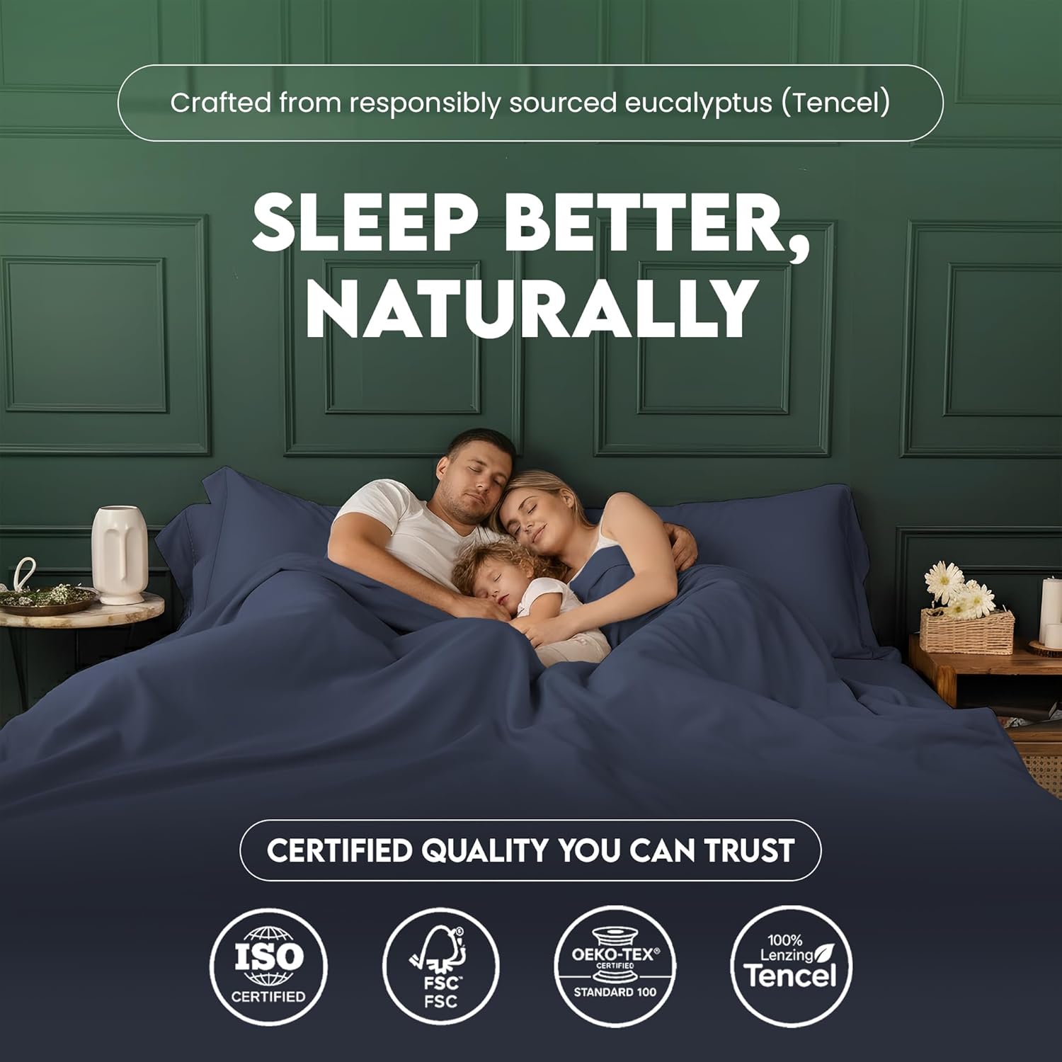 100% Eucalyptus Tencel Queen Bedsheets, 18 Inch Deep Pocket Queen Sheets, Cooling Sheets with Elastic Corner Straps, Eucalyptus Silk Tencel Lyocell (Crown Blue, 4PC Queen) - Image 5