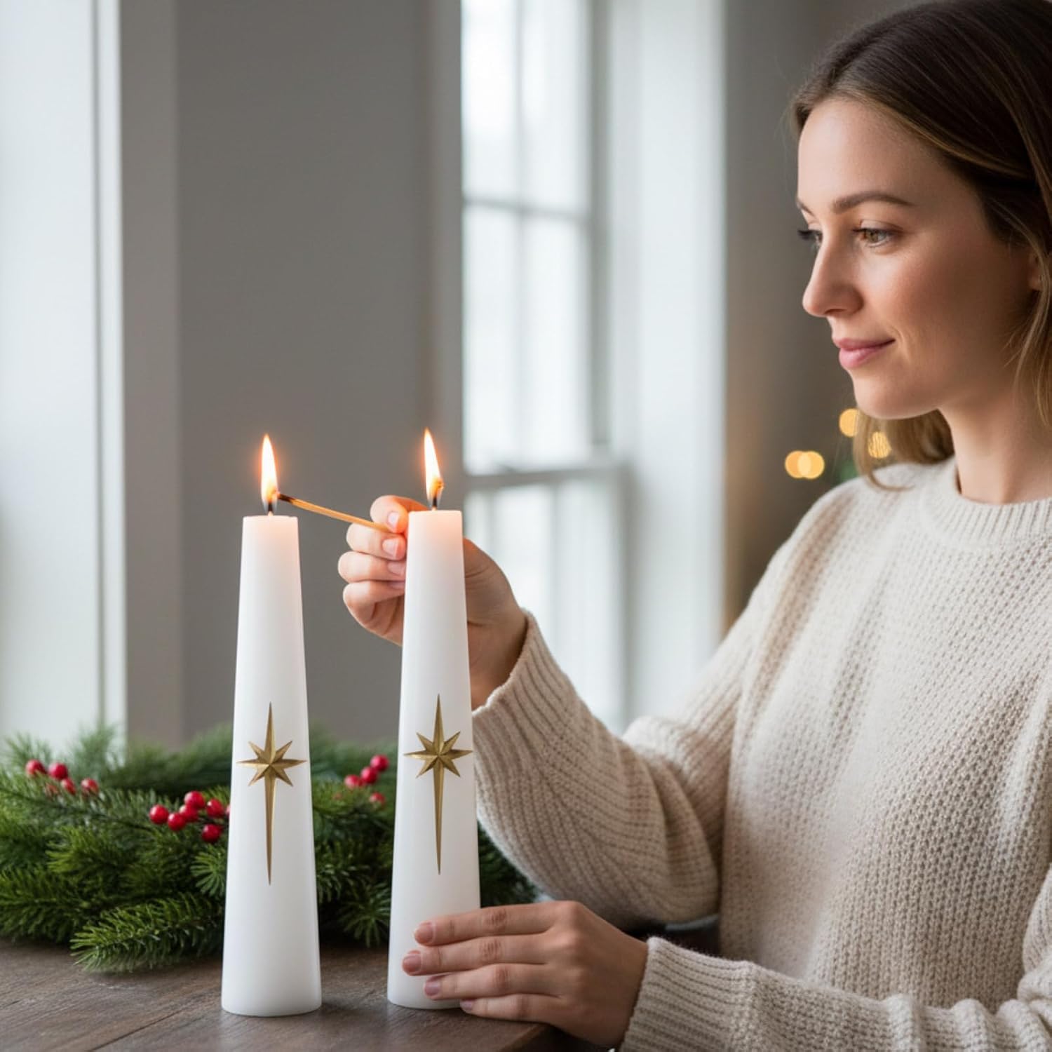Conelist 2 Pcs 3" x 14" Extra Large Bright Advent Star Conical Candle White Christ Conical Candle Liturgy Church Supplies for Advent Christmas Home & Chapel Decor