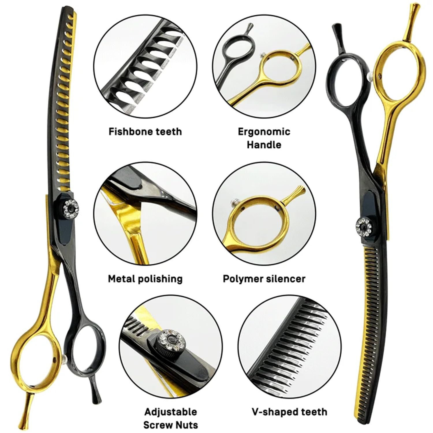 Tijeras de entresacar profesionales de 7,5 pulgadas para perros, gatos, mascotas, tijeras de peluquería, tijeras para el pelo con tornillo ajustable, acero inoxidable 440C (60%-70%)