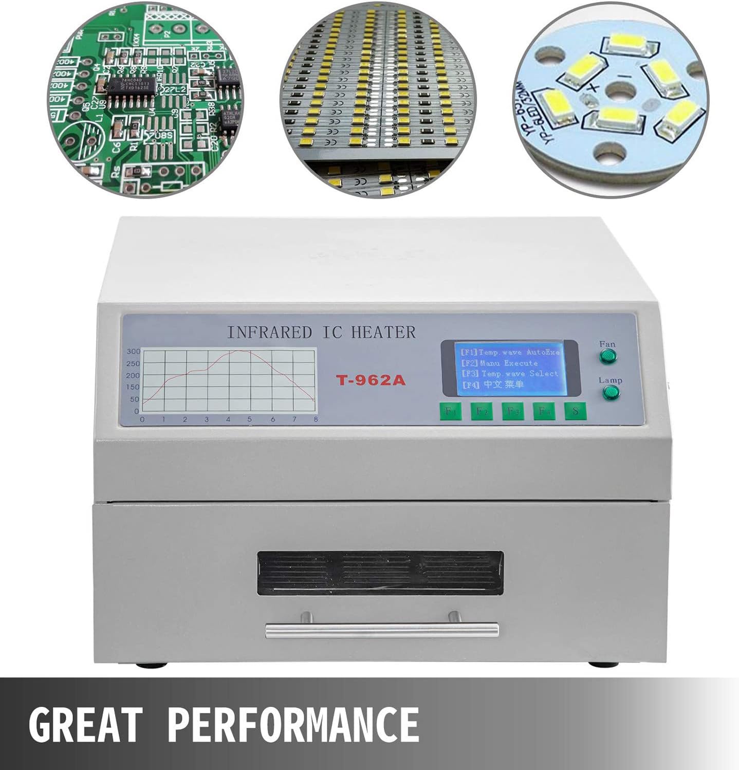 Reflow Welding Machine T962A, Reflow Welder AC220V/110V, Reflow Station 1500W, Reflow Soldering Machine, Reflow Soldering Machine 300 x 320mm LCD, for CHIP, SOP, PLCC, QFP, BGA etc.