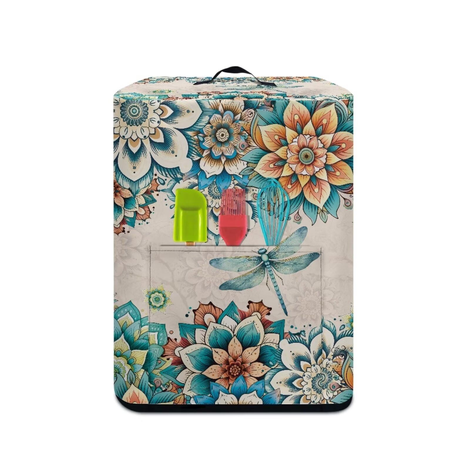 TODIYADDU Blue Dragonfly Air Fryer Cover with Top Handle Boho Mandala Pressure Cooker Cover Compatible with Most Kitchen Appliances Dustproof Air Fryer Cover Protector for Women Holiday Gifts