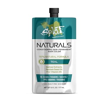 Splat Naturals Semi-Permanent Hair Color, Teal, 6 fl. oz., 95% Natural Hair Dye Formula Lasts Up to 30 Washes, Vegan & Cruelty-Free Semi Permanent Hair Color