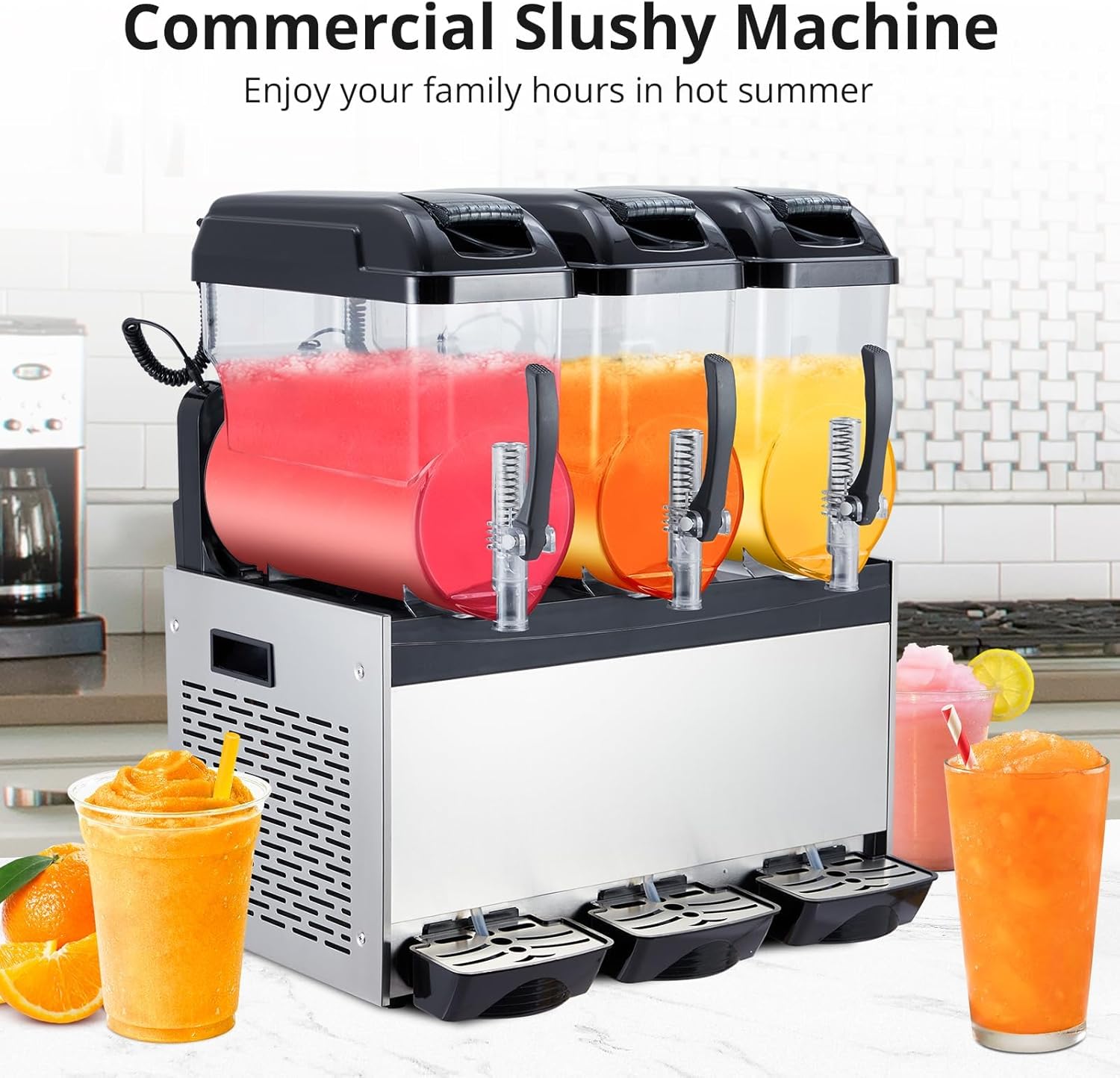 12L*3/9.6 Gal Commercial Slushy Machine, Quick-Freeze Slushie Machine, Professional Margarita Cocktail Maker Machine for Frozen Drinks, Automatic Clean Frozen Drink Maker for Home Supermarkets