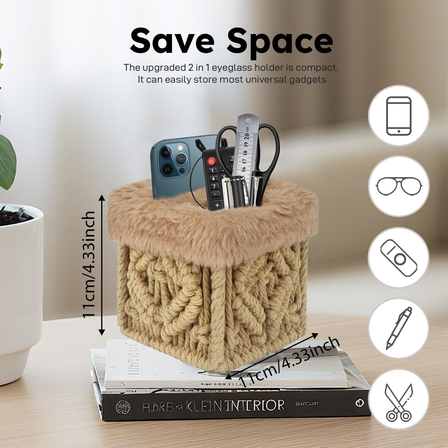 2 in 1 Glasses Holder Stand, Anti-scratch Plush Lined Eyeglass Holder Stand, Eye-glass Storage Organizer Case for Nightstand, Office Desk, Table, Brown - Image 3