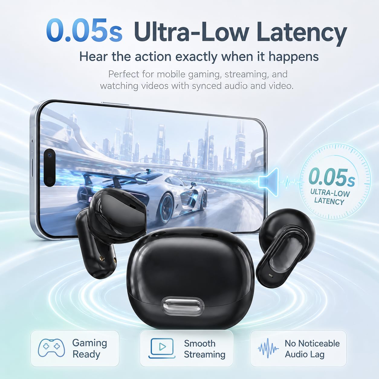 MS129 Bluetooth Kopfhörer In Ear, 3.5g Ultraleichte Schlaf Kopfhörer, Kabellose Ohrhörer Bluetooth 6.0 Geräuschunterdrückung, Low Latency Gaming Kopfhörer, 35 Std. Wiedergabezeit (Weiß)