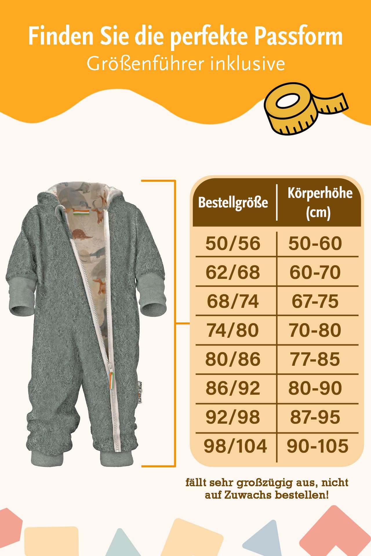 Fuchs & Kiwi Walkoverall Baby Jungen – Natur Schurwolle & Jersey Futter – Öko-Tex, Hautfreundlich – Handmade in Berlin – Wollwalk Overall Baby & Kleinkind – Winter & Herbst