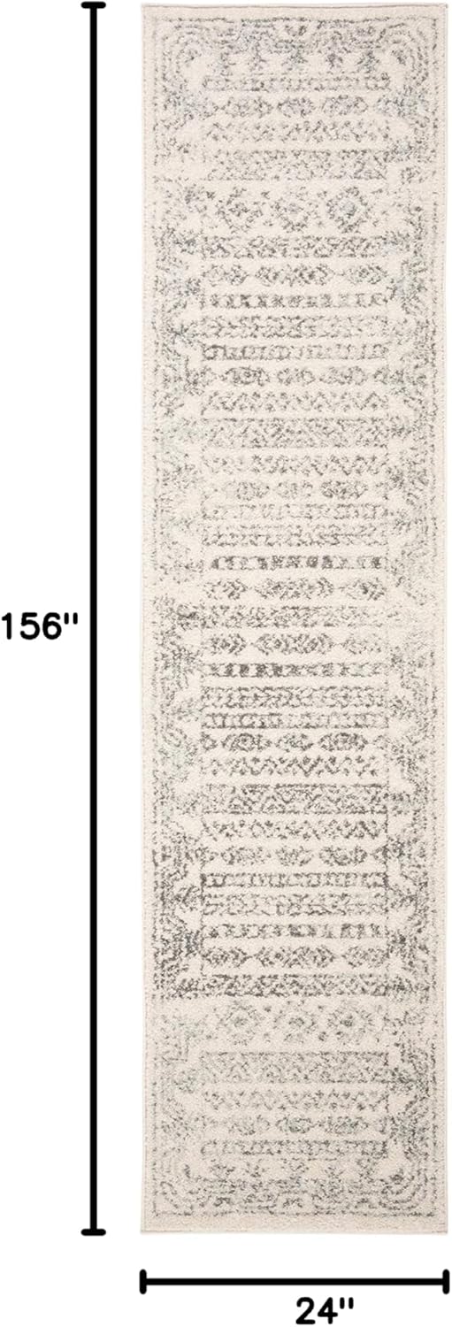 SAFAVIEH Tulum Collection Runner Rug - 2' x 13', Ivory & Grey, Moroccan Boho Distressed Design, Non-Shedding & Easy to Clean, Ideal for Living Room, Hallway, Foyer, Bedroom (TUL271A)