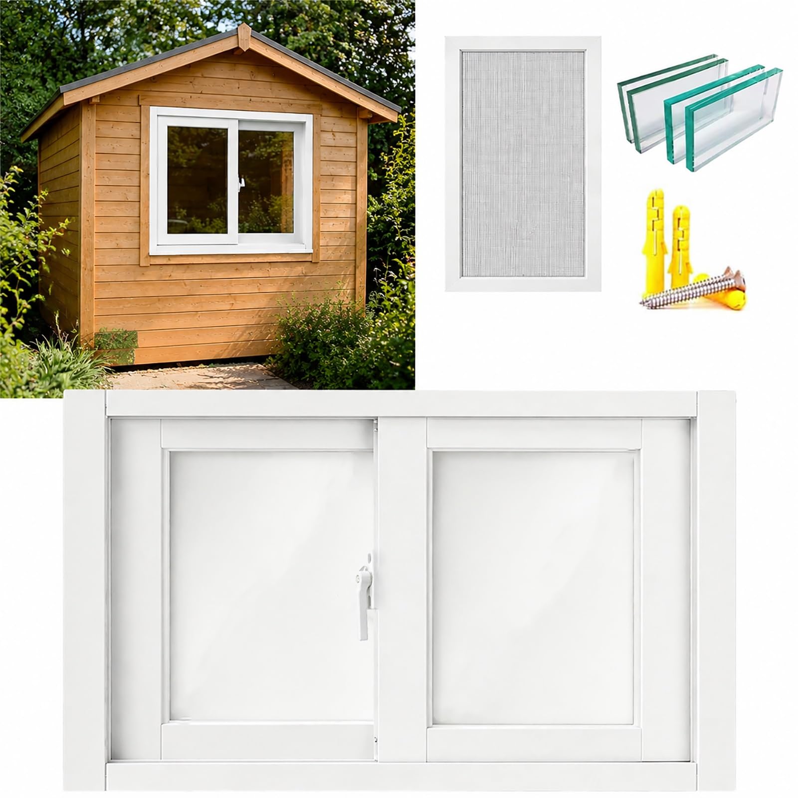 Sliding Basement Window, 76 Series Aluminum Alloy Frame, 1.2mm Thick, Double Pane Tempered Glass, Weather-Tight Seal, for Shed, Chicken Coop, Garage(White,29"x23")