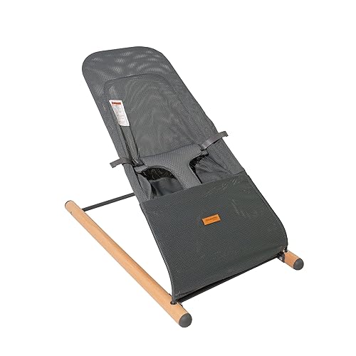 Childhome Evolux - Bouncer, tumbona portátil para bebé con madera de haya natural, silla de bebé ligera, malla transpirable que se adapta al cuerpo