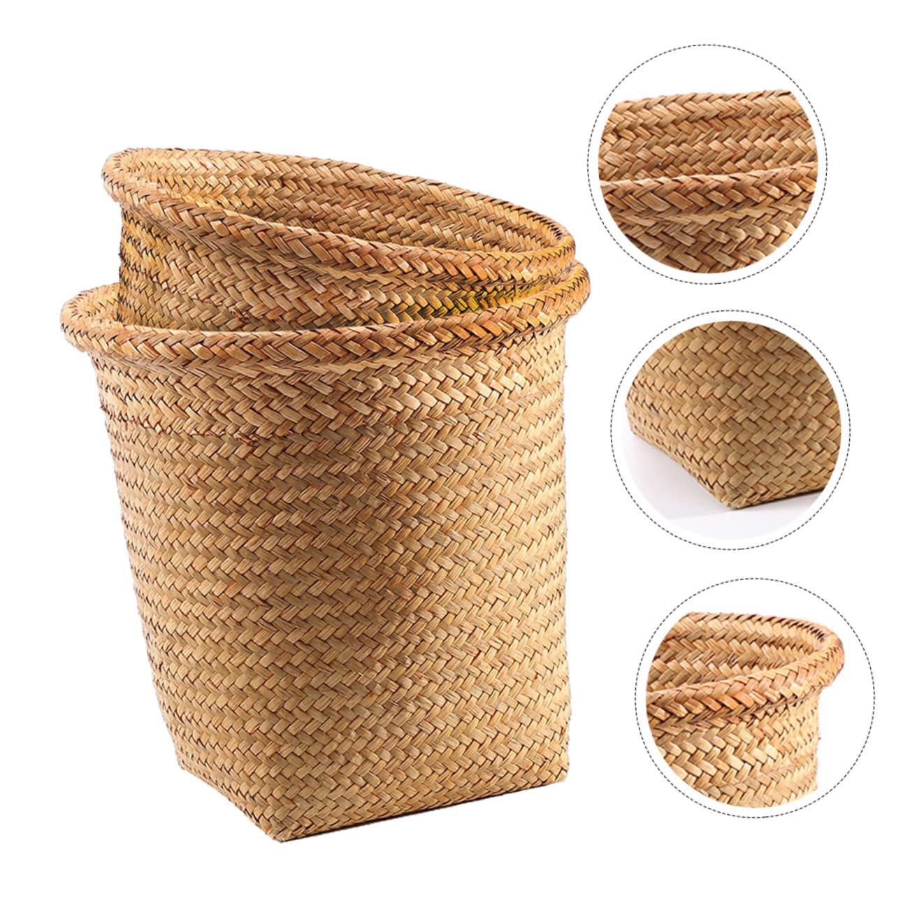 Beavorty 2pcs Decorative Woven Wastebasket Round Trash Bins for Bedroom and Home Organization Stylish Storage Baskets for Multi-Purpose Use