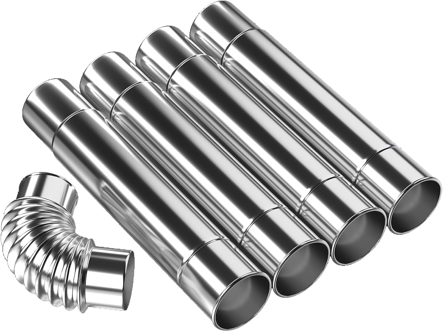 Chimneys Pipe AVOFOREST 5 Pcs Diameter 2.36"Stainless Steel Stove Chimneys Durable Chimney Pipe Kit